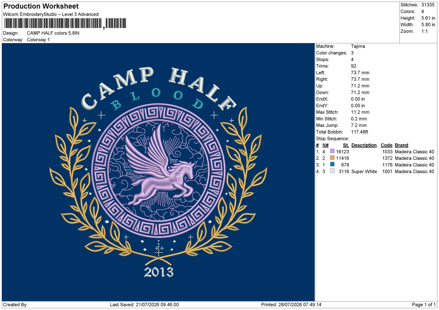 Camp Half Embroidery Machine Design File 6 sizes