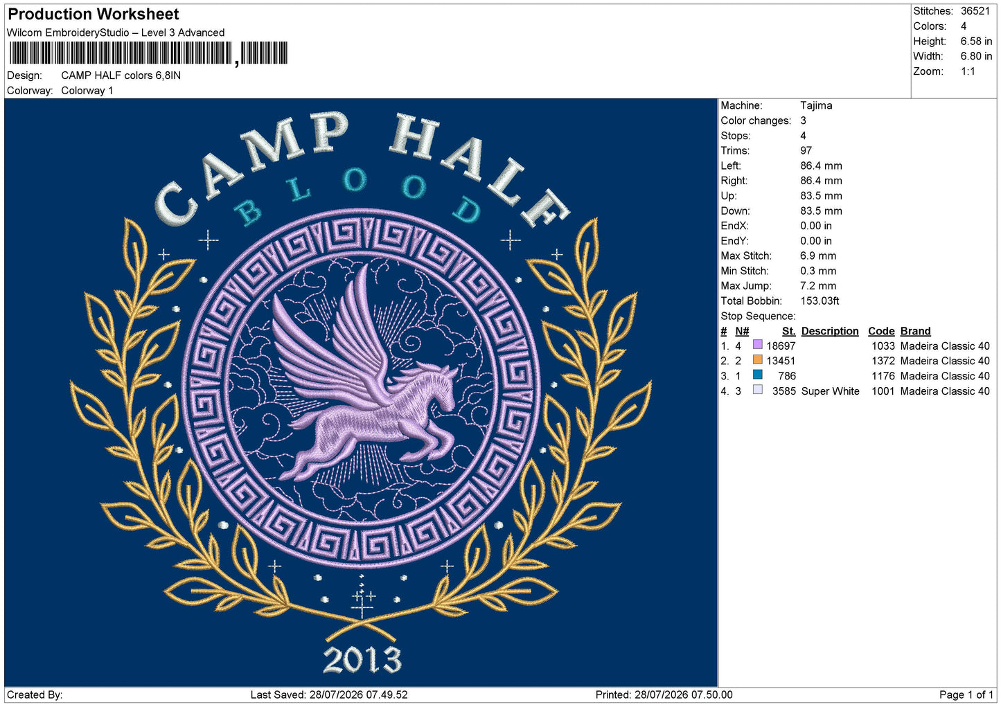 Camp Half Embroidery Machine Design File 6 sizes