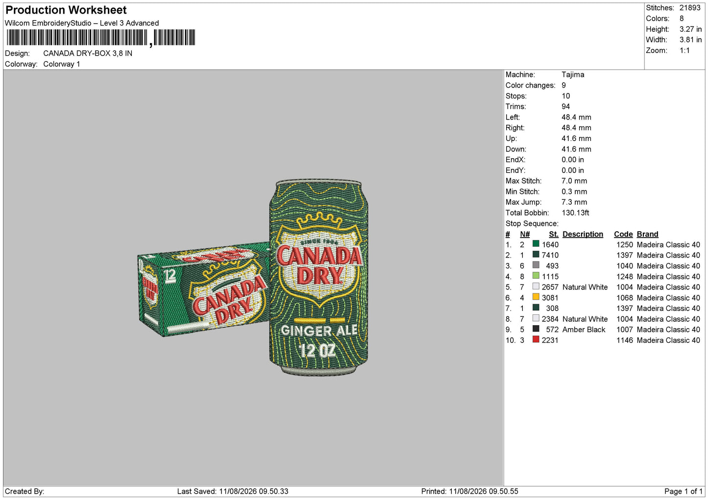 CANADA DRY - BOX Embroidery Machine Design File 6 sizes