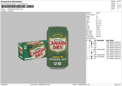 CANADA DRY - BOX Embroidery Machine Design File 6 sizes