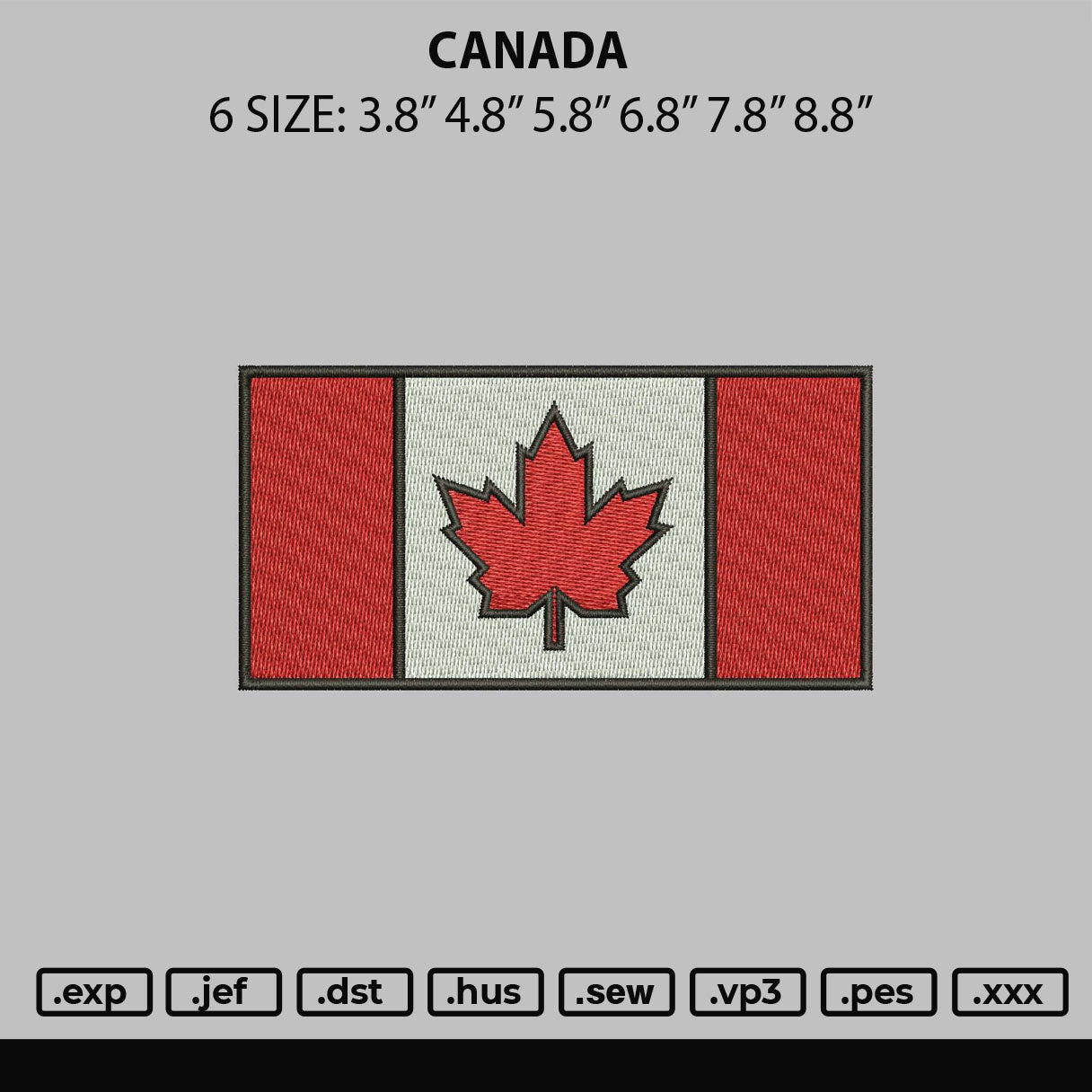Canada Flag Embroidery Machine Design File 6 sizes