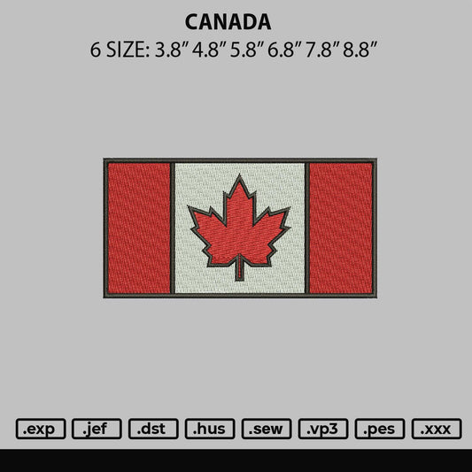 Canada Flag Embroidery Machine Design File 6 sizes