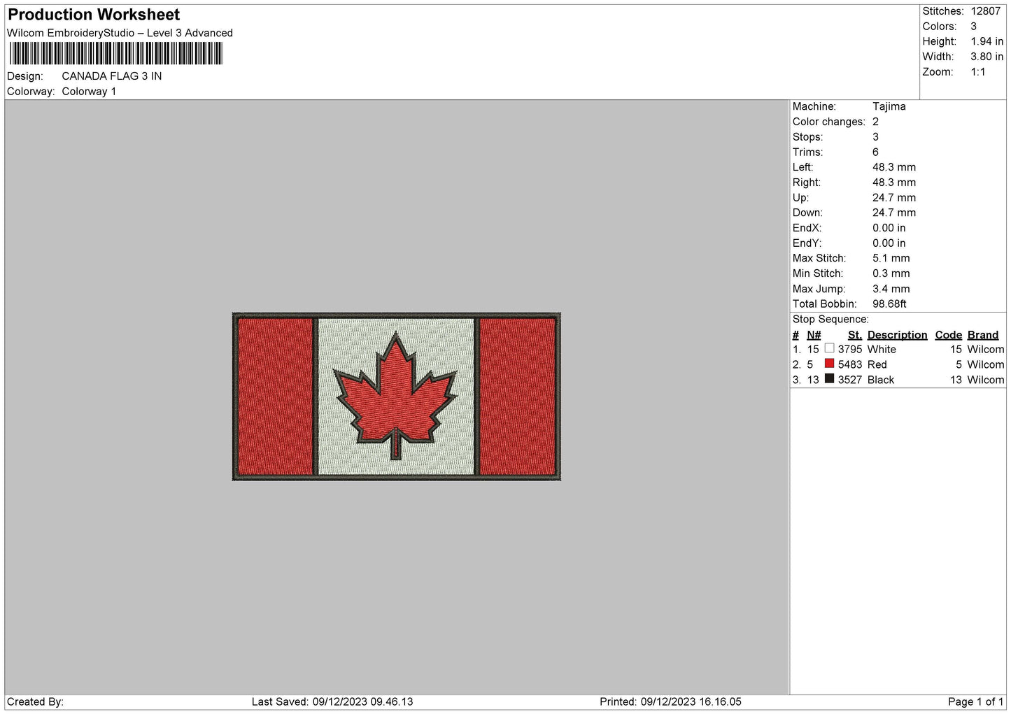Canada Flag Embroidery Machine Design File 6 sizes