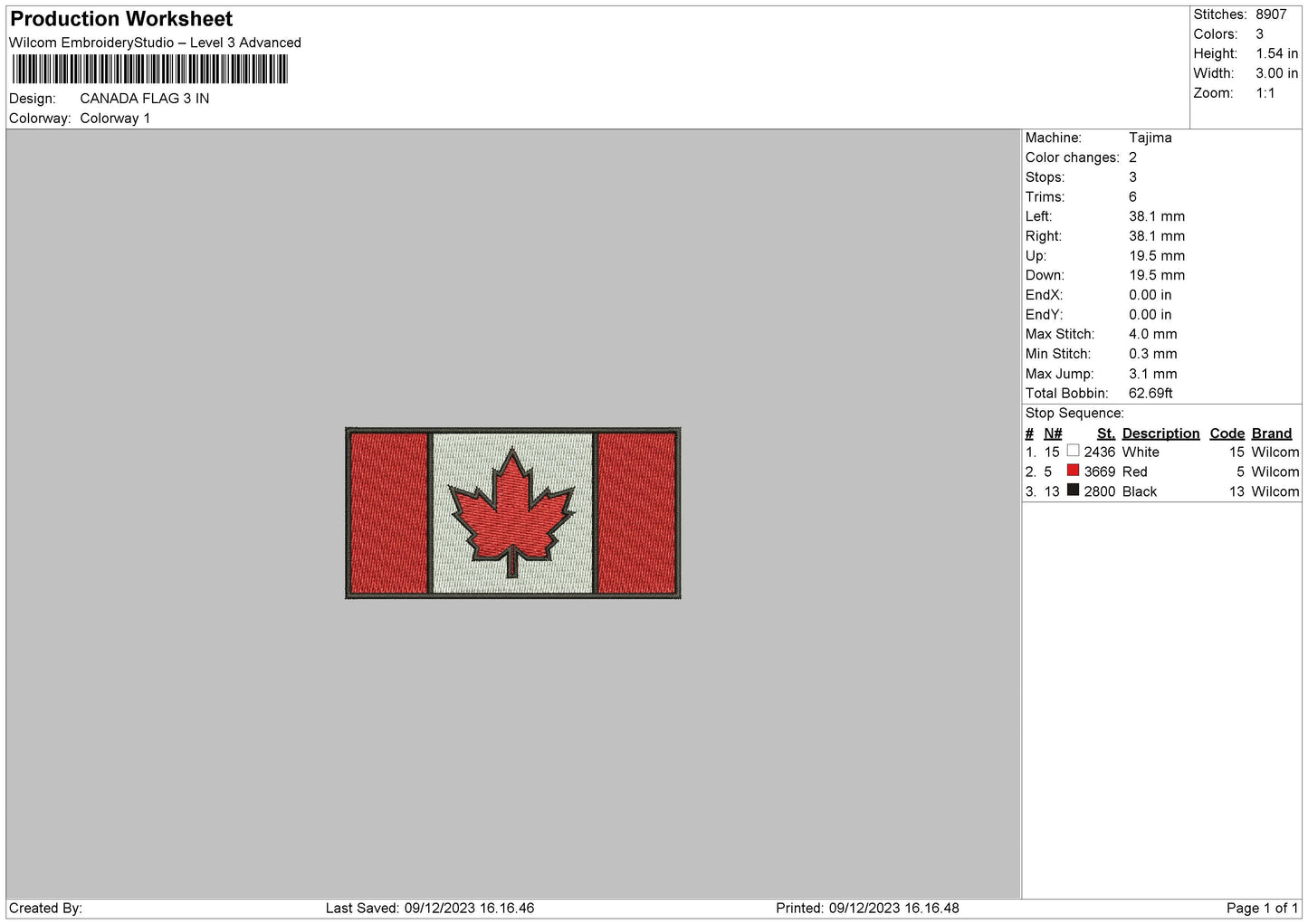 Canada Flag Embroidery Machine Design File 6 sizes