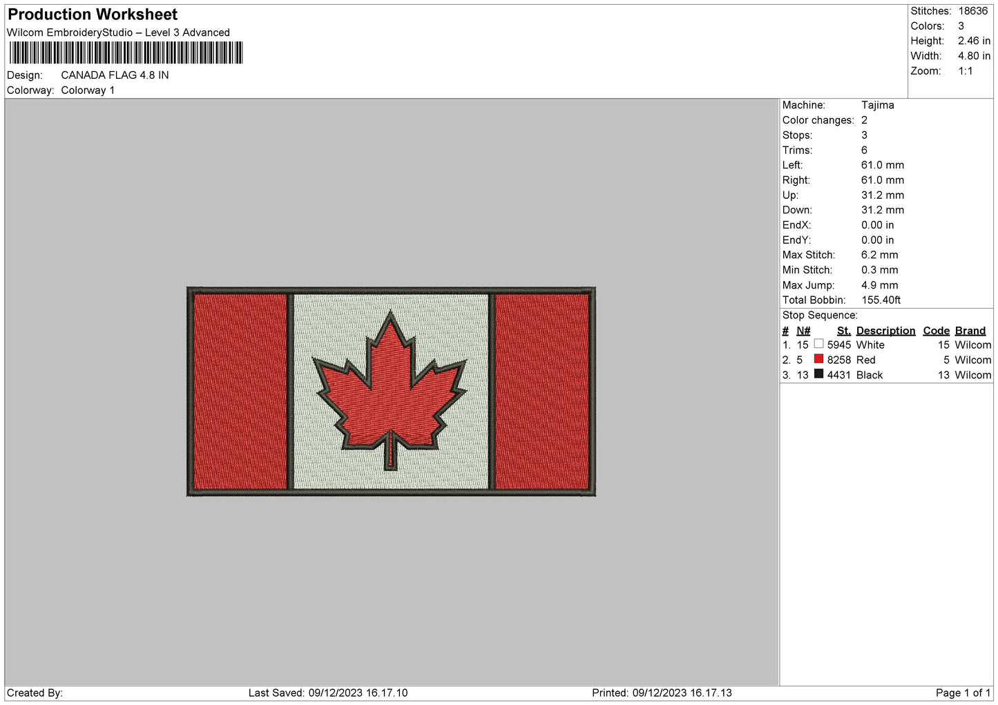 Canada Flag Embroidery Machine Design File 6 sizes