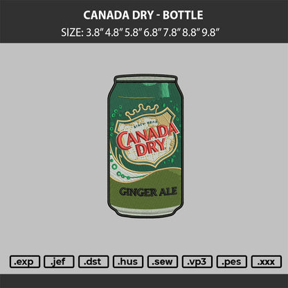 CANADA DRY - BOTTLE  Embroidery Machine Design File 6 sizes