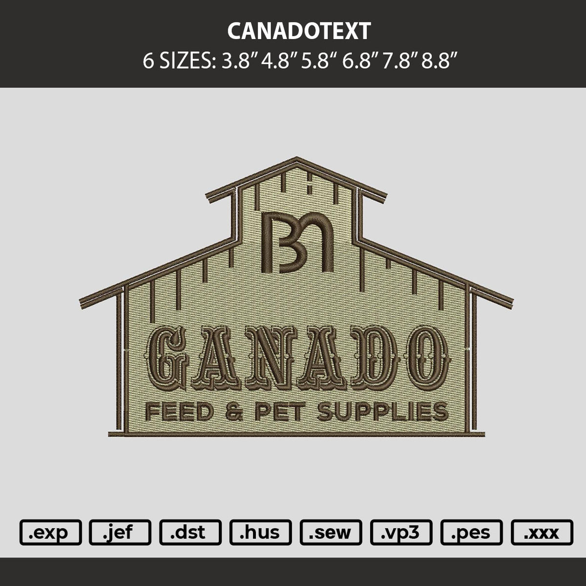Canadotext Embroidery Machine Design File 6 sizes
