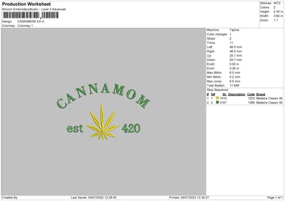 Cannamom Embroidery Design File 4 Sizes