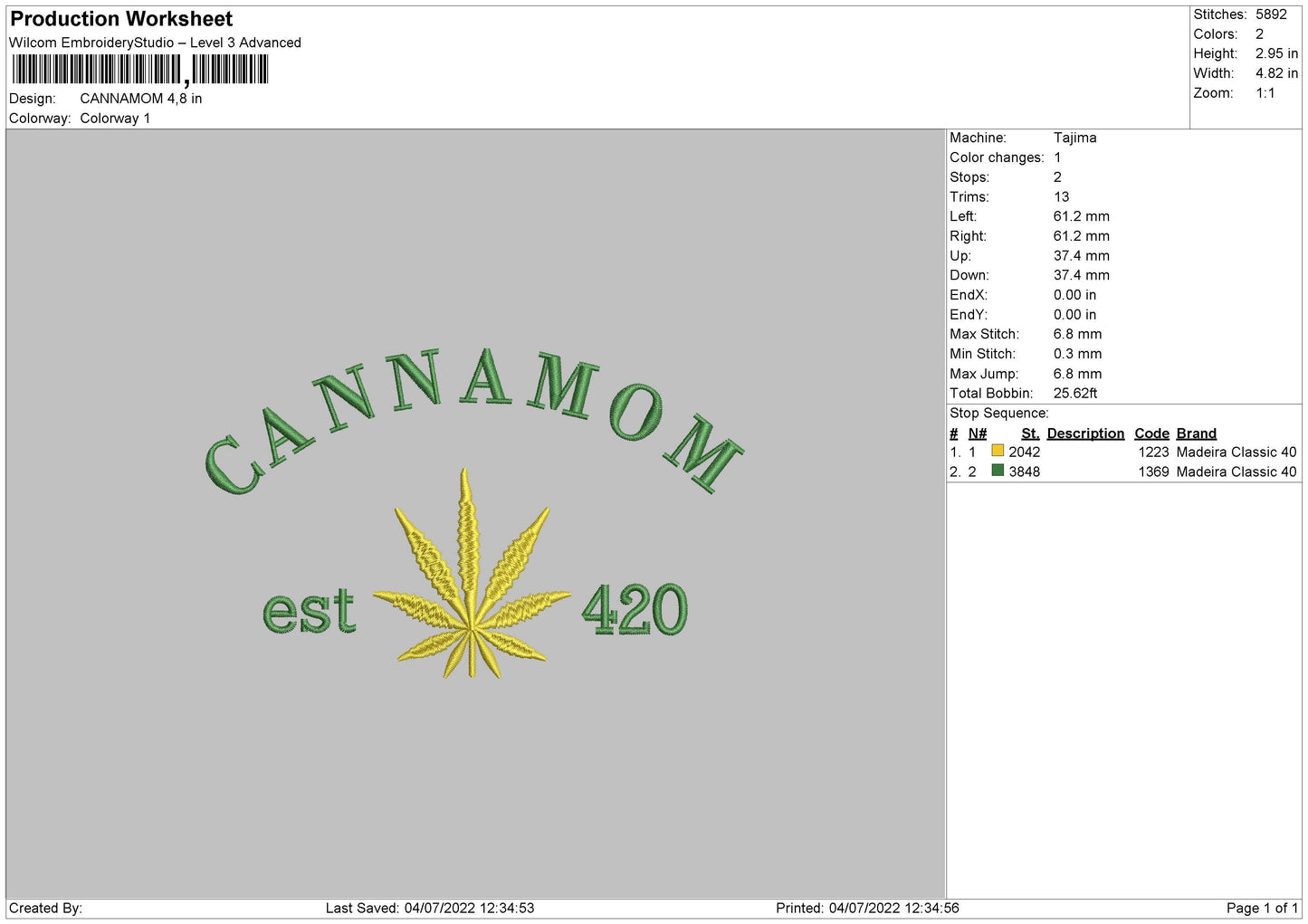 Cannamom Embroidery Design File 4 Sizes