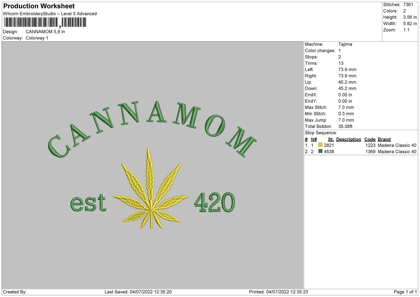 Cannamom Embroidery Design File 4 Sizes