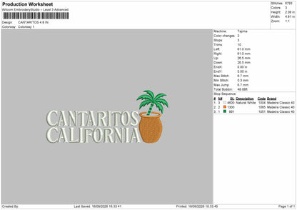 Cantaritos Text Embroidery Machine Design File 6 sizes