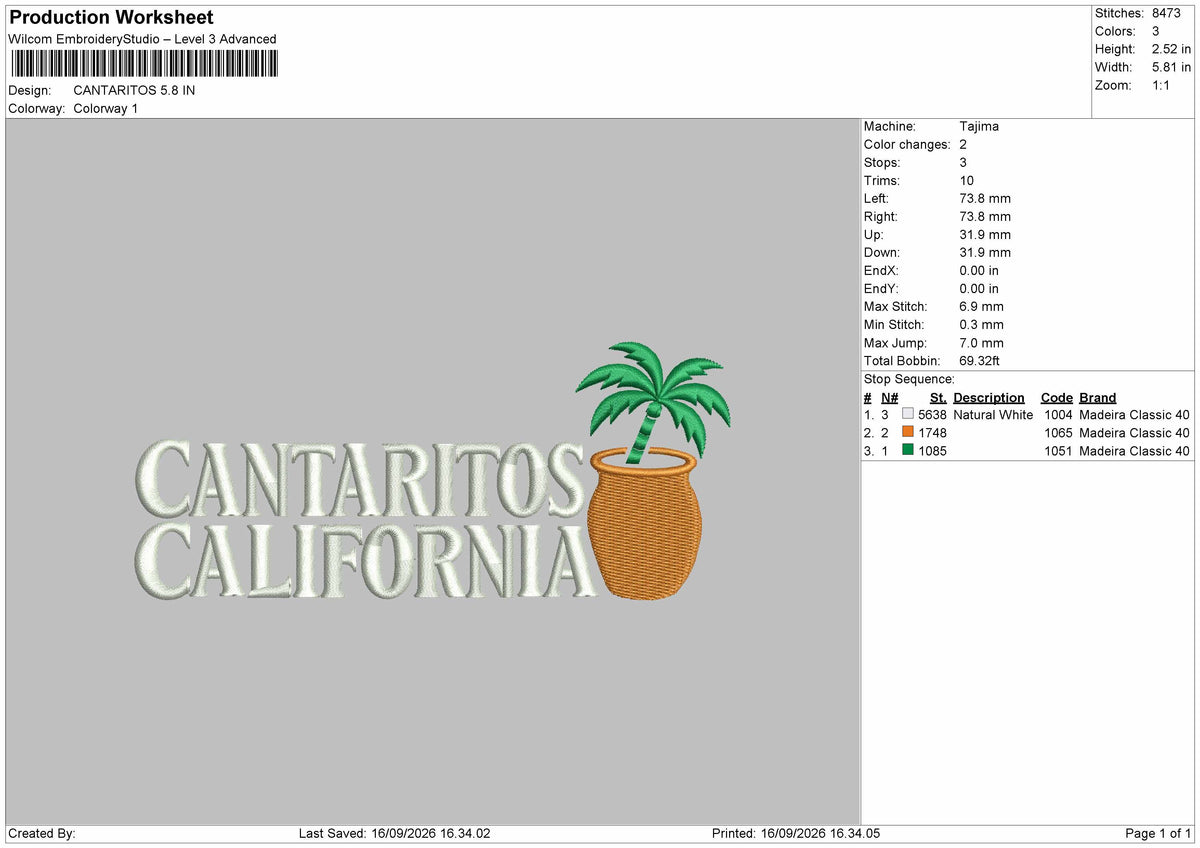 Cantaritos Text Embroidery Machine Design File 6 sizes