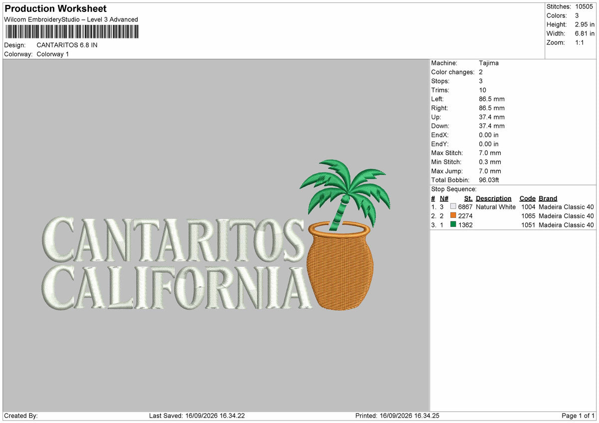 Cantaritos Text Embroidery Machine Design File 6 sizes