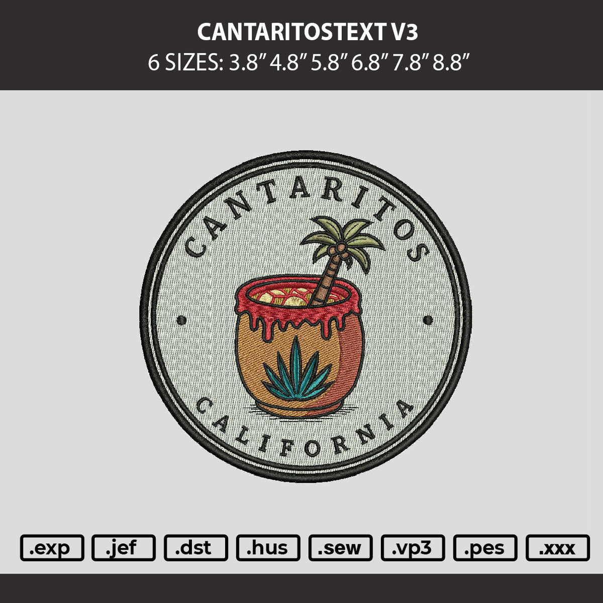 Cantaritostext V3 Embroidery Machine Design File 6 sizes