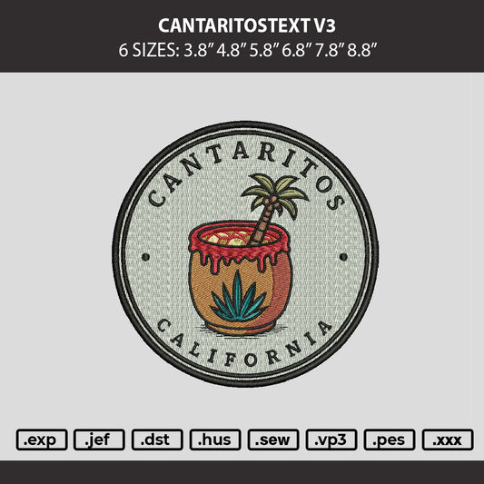 Cantaritostext V3 Embroidery Machine Design File 6 sizes