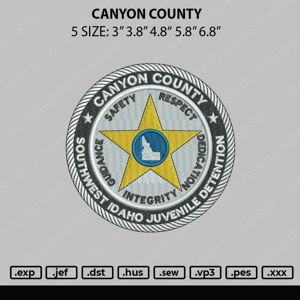 Canyon County Embroidery File 6 sizes