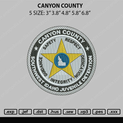 Canyon County Embroidery File 6 sizes