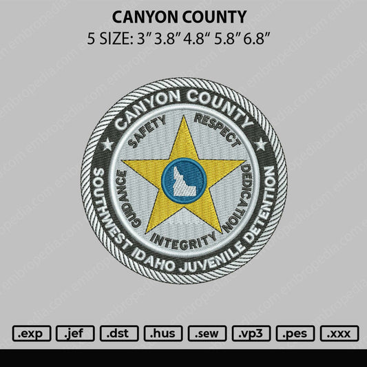 Canyon County Embroidery File 6 sizes