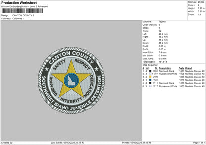 Canyon County Embroidery File 6 sizes