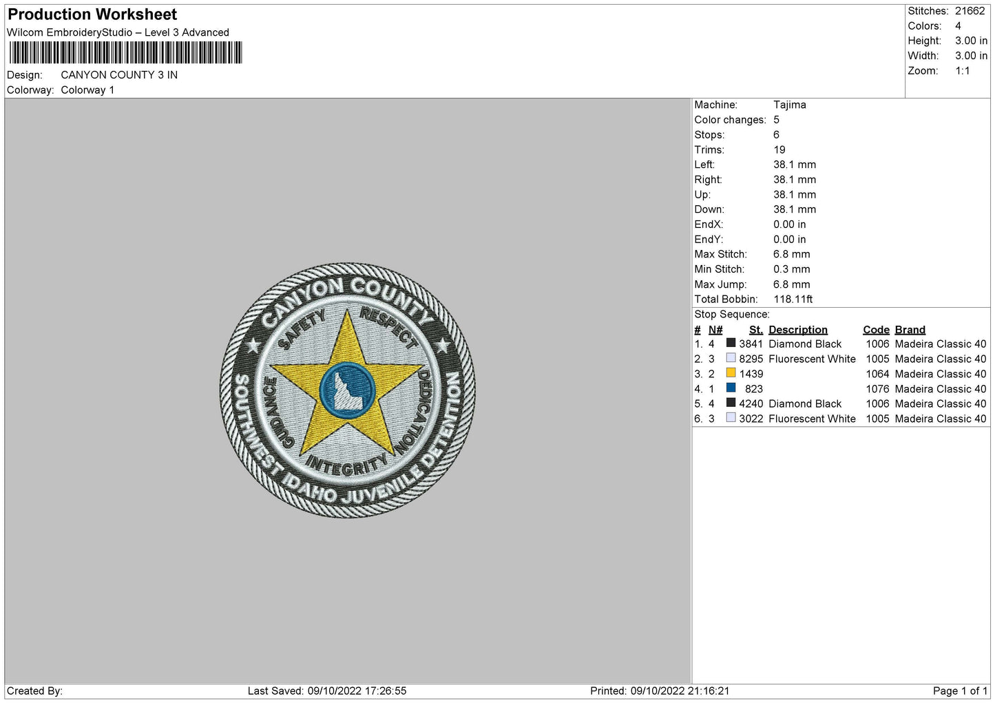 Canyon County Embroidery File 6 sizes