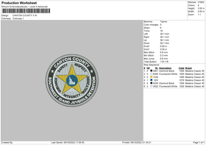 Canyon County Embroidery File 6 sizes