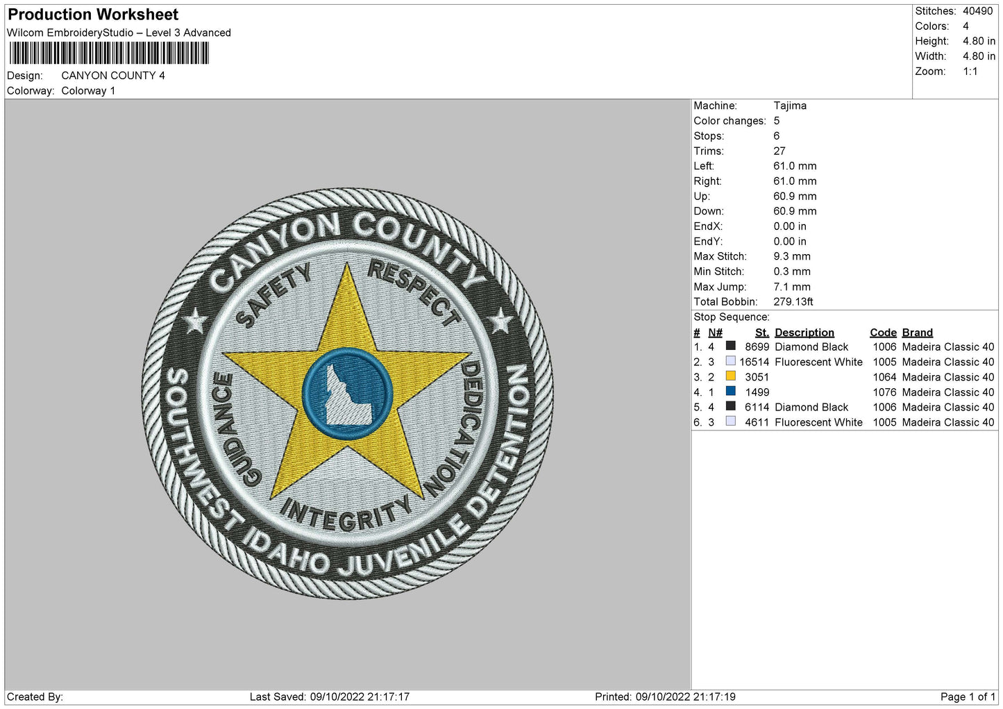 Canyon County Embroidery File 6 sizes
