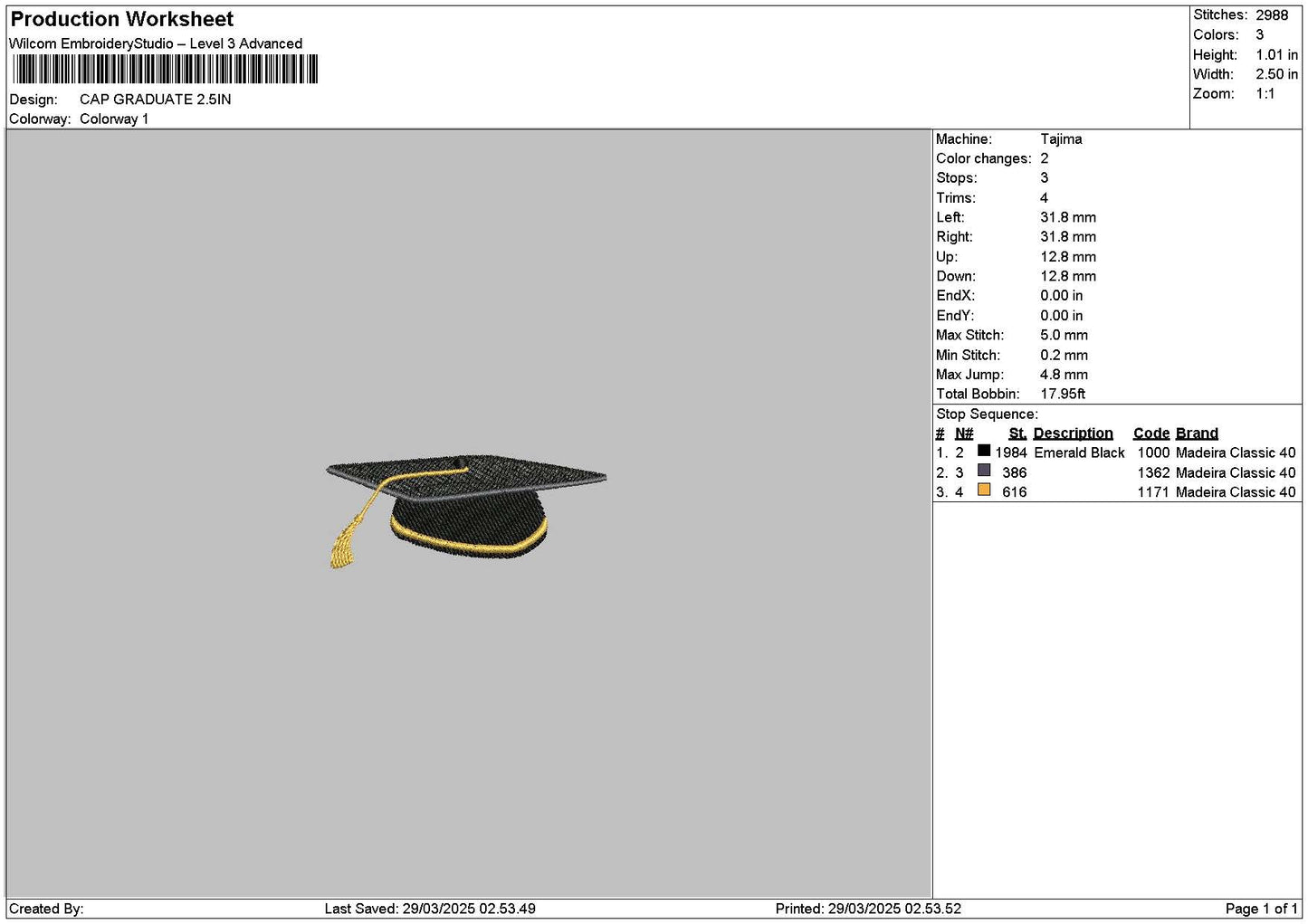 Cap Graduete Embroidery File 6 sizes