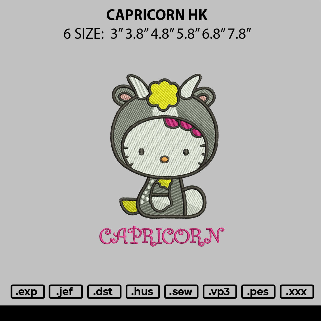 Capricorn Hello Kitty  Embroidery Design File 6 sizes