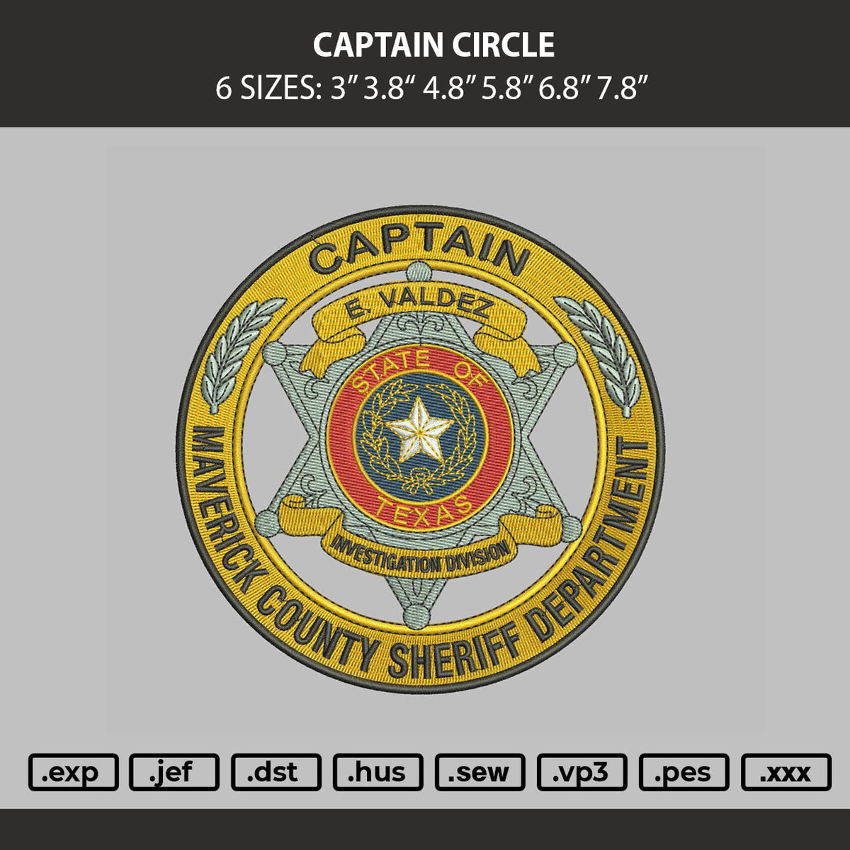 Captain Circle Embroidery Machine Design File 6 sizes