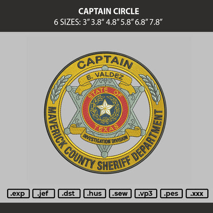 Captain Circle Embroidery Machine Design File 6 sizes