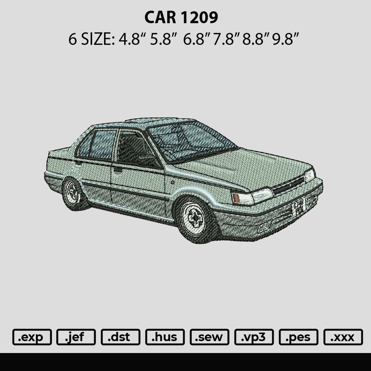 Car 1209 Embroidery Machine Design File 6 sizes