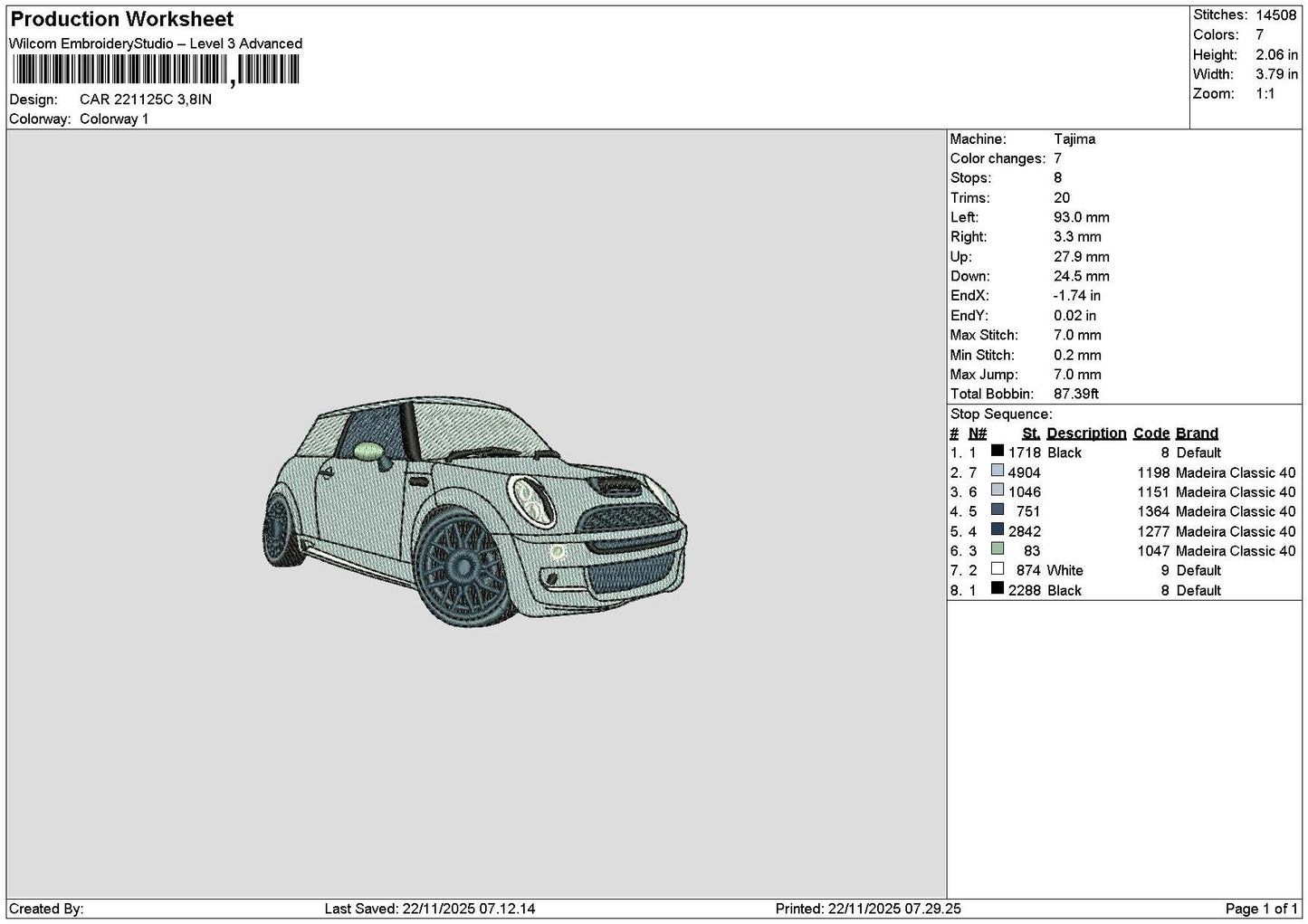 Car 2211c Embroidery File 6 sizes
