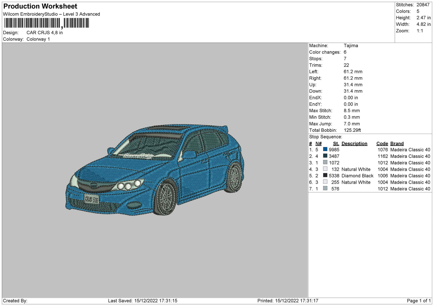 Car Crjs Embroidery File 6 sizes