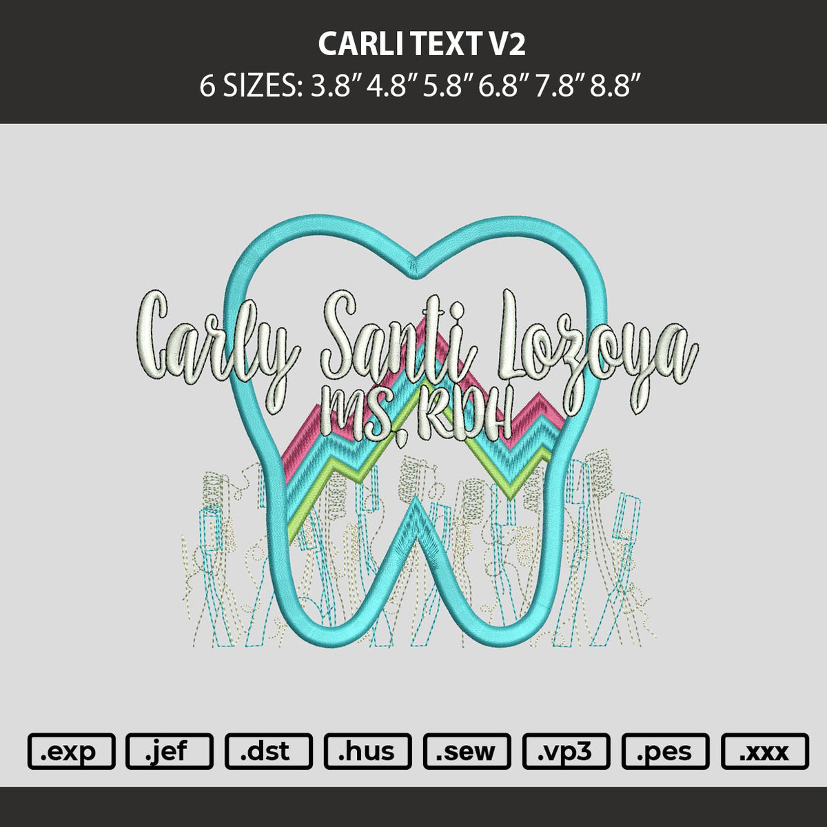 Carli Text V2 Embroidery Machine Design File 6 sizes