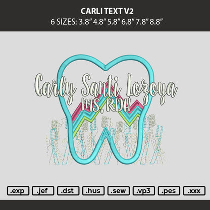 Carli Text V2 Embroidery Machine Design File 6 sizes
