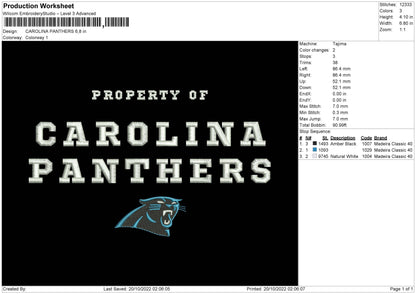 Caroline Panthers Embroidery File 6 sizes