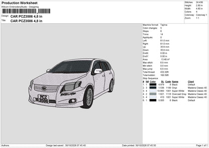CAR PCZ3586  Embroidery Machine Design File 6 sizes