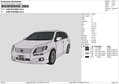 CAR PCZ3586  Embroidery Machine Design File 6 sizes