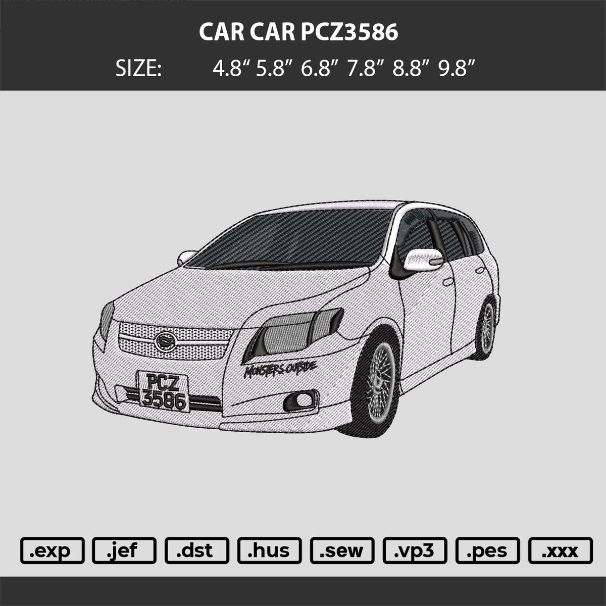 CAR PCZ3586  Embroidery Machine Design File 6 sizes