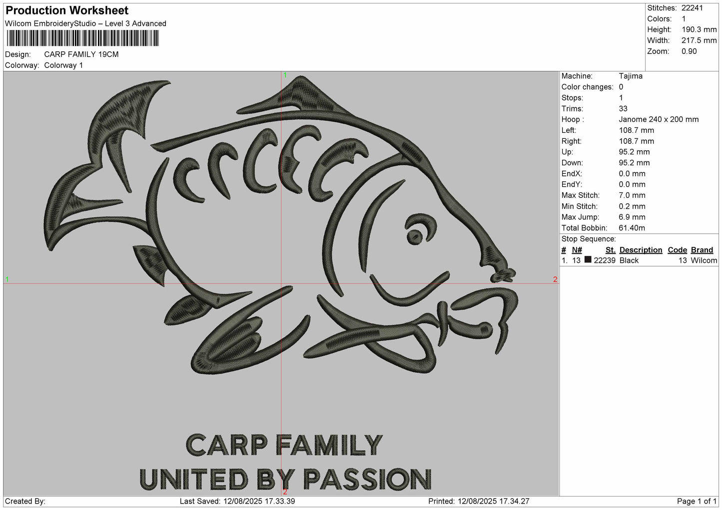 Carp Family Embroidery File