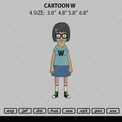 Cartoon W Embroidery File 4 size
