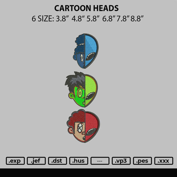 Cartoon Heads Embroidery File 6 sizes