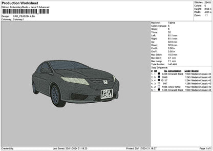Car 2011 Embroidery File 6 sizes