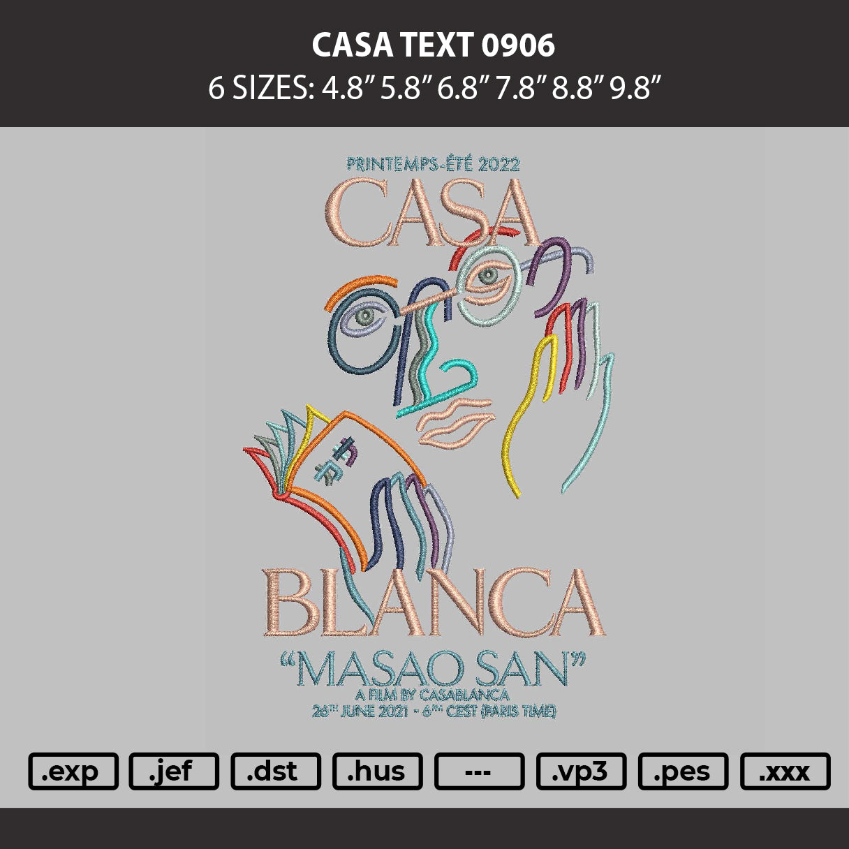 Casa Text 0906 Embroidery Machine Design File 6 sizes