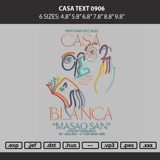 Casa Text 0906 Embroidery Machine Design File 6 sizes