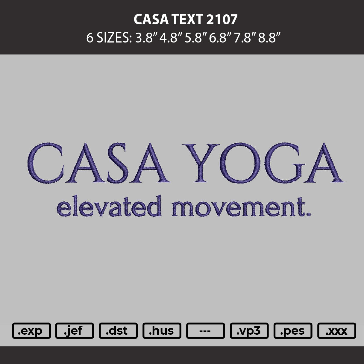 Casa text 2107 Embroidery Machine Design File 6 sizes