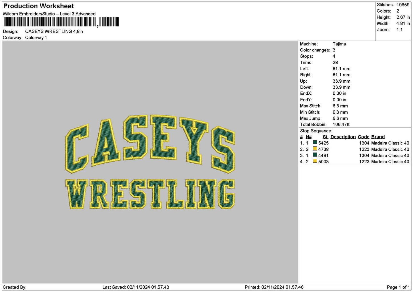 Caseystext Embroidery File 6 sizes