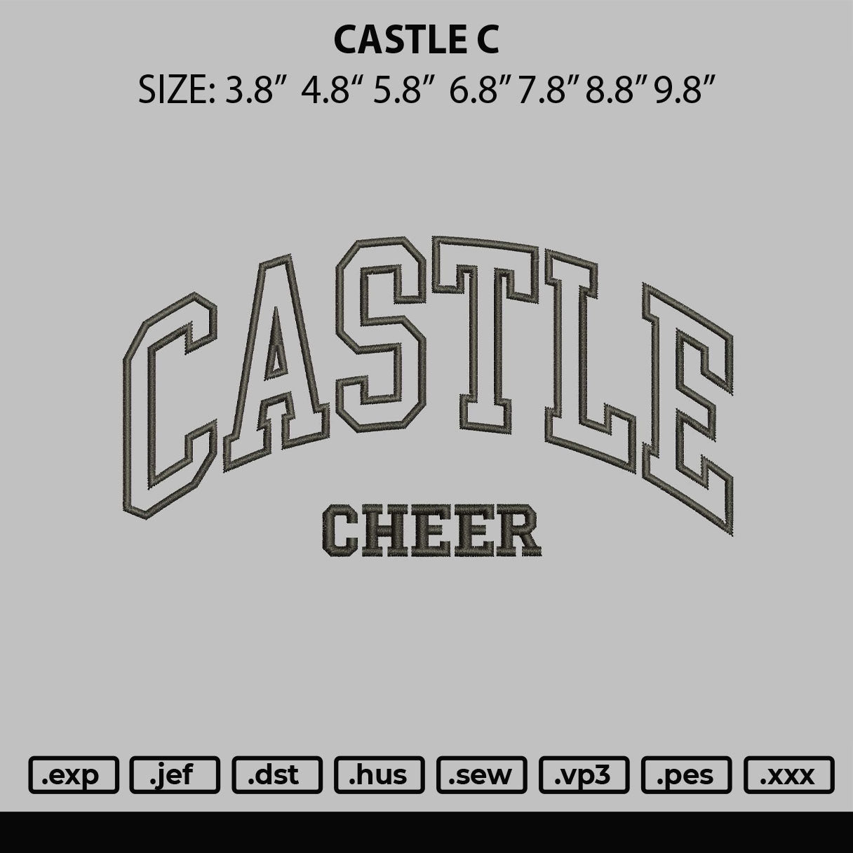 Castle Text Embroidery File 6 sizes