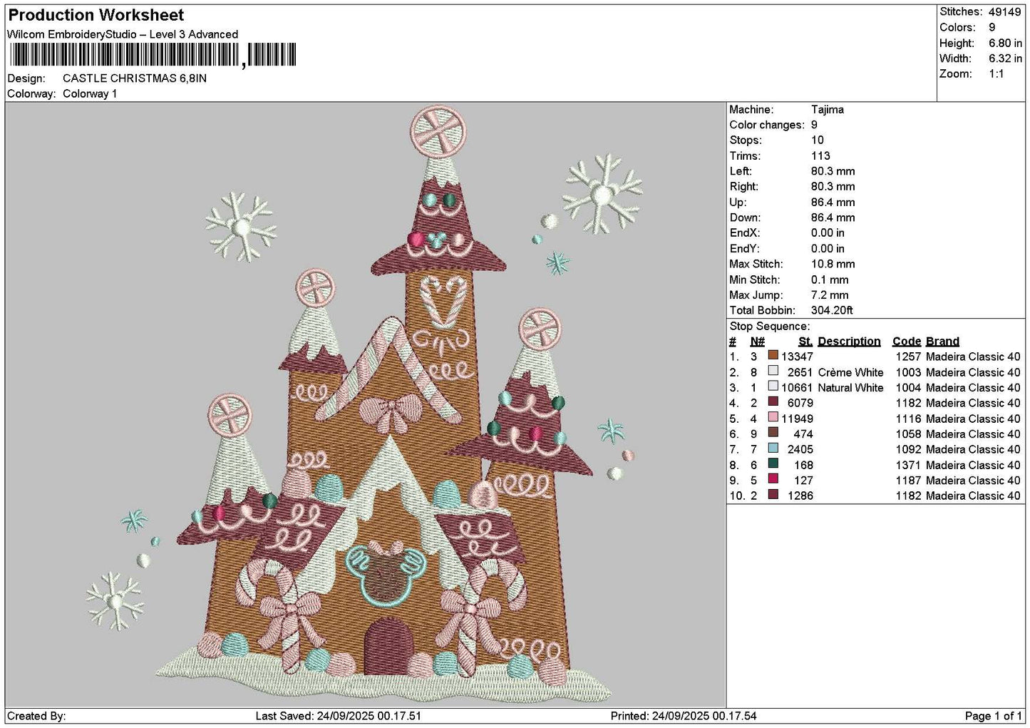 Castle 2409 Embroidery File 6 sizes