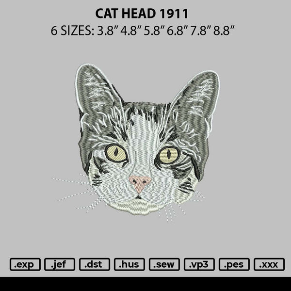 Cat Head 1911 Embroidery File 6 sizes